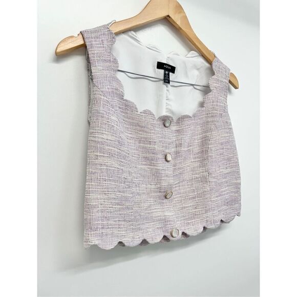 AQUA Tweed Scalloped Crop Top Size Small Lilac Side Zip Closure NWT - Picture 4 of 8